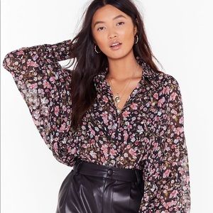 Nasty Gal Floral Balloon Sleeve Top Size 8 NWT NIB